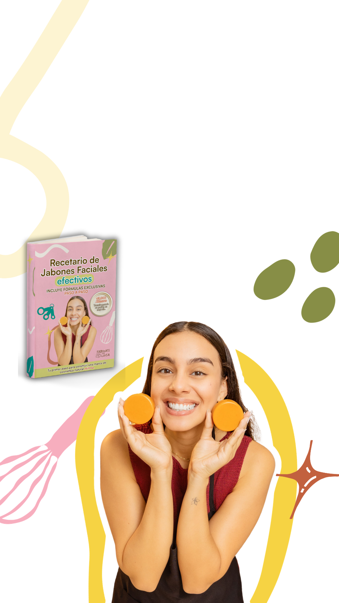 Recetario de jabones faciales junto a Luisa con elementos decorativos